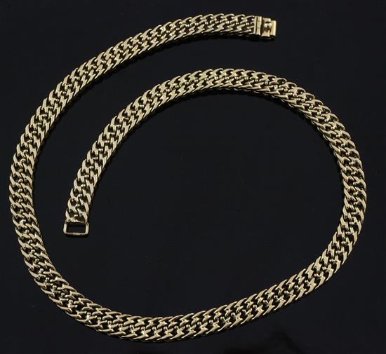 A 9ct gold fancy link necklace, 16in.